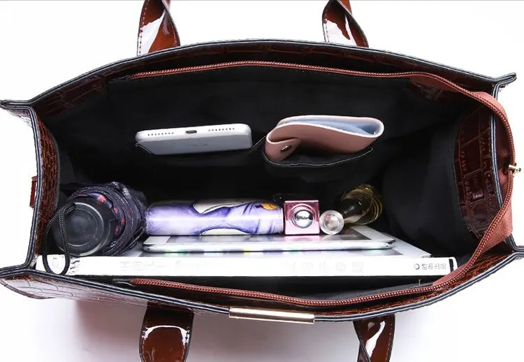 Crocodile Print Tote Crossbody Handbag Office Work Travel Bag Large Capacity-Keep Melbourne Marvellous Official Store