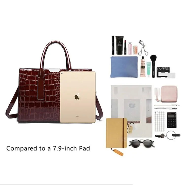 Crocodile Print Tote Crossbody Handbag Office Work Travel Bag Large Capacity-Keep Melbourne Marvellous Official Store