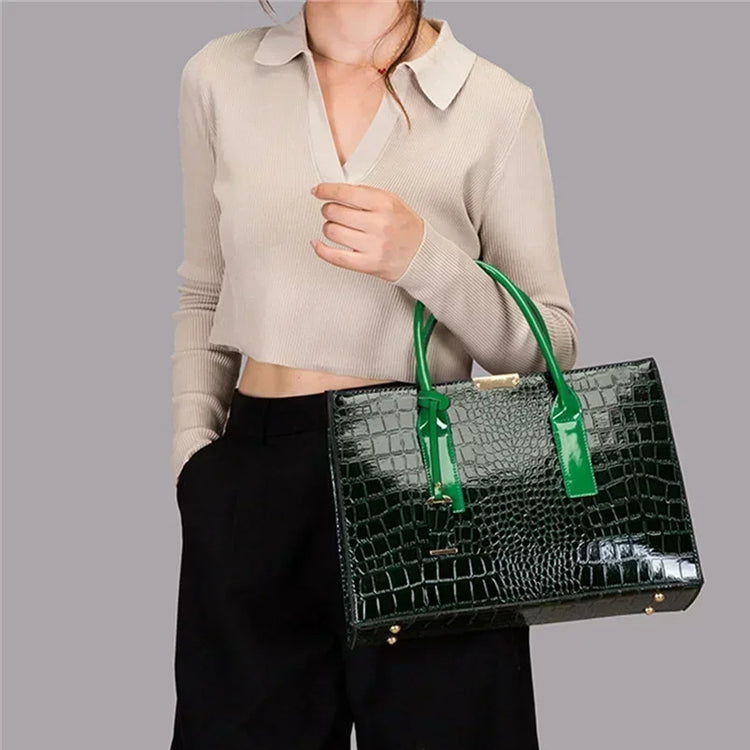 Crocodile Print Tote Crossbody Handbag Office Work Travel Bag Large Capacity-Keep Melbourne Marvellous Official Store