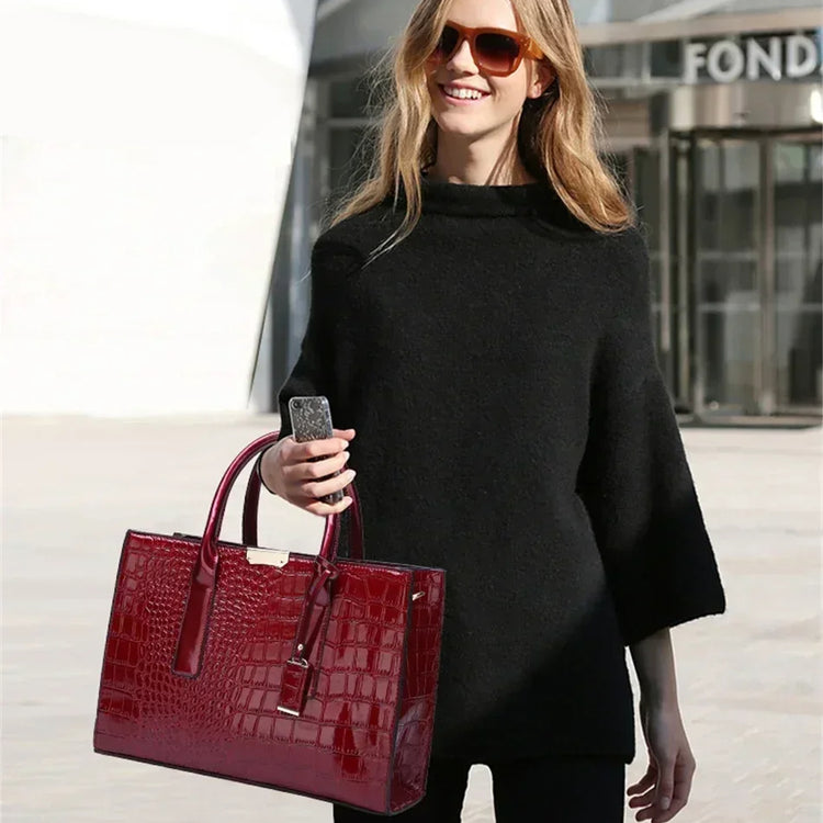 Crocodile Print Tote Crossbody Handbag Office Work Travel Bag Large Capacity-Keep Melbourne Marvellous Official Store