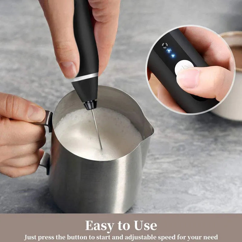 Electric Milk Frother USB Rechargeable 3 Speeds Handheld Whisk Mixer Stirrer  Egg