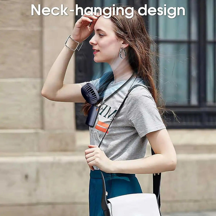 Handheld Mini Fan & Desk Phone Stand Portable Neck Hanging 5-Speed 1800mAh USB Rechargeable