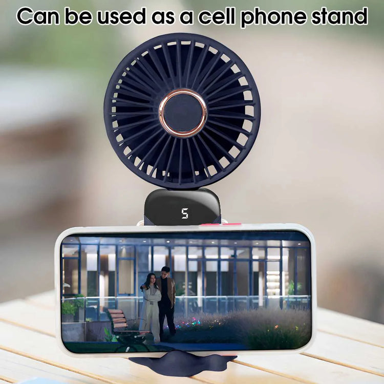 Handheld Mini Fan & Desk Phone Stand Portable Neck Hanging 5-Speed 1800mAh USB Rechargeable