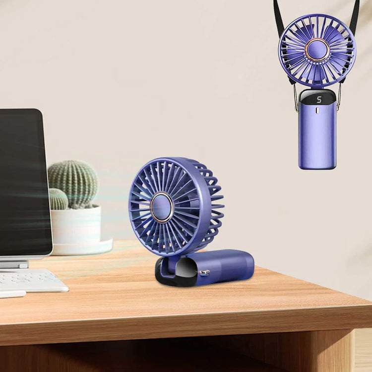 Handheld Mini Fan & Desk Phone Stand Portable Neck Hanging 5-Speed 1800mAh USB Rechargeable
