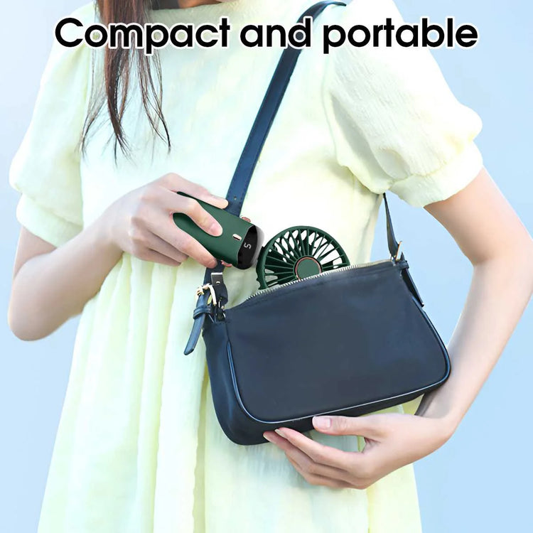Handheld Mini Fan & Desk Phone Stand Portable Neck Hanging 5-Speed 1800mAh USB Rechargeable