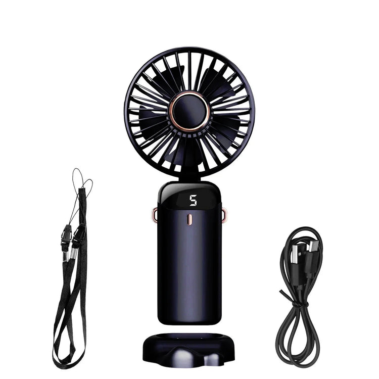 Handheld Mini Fan & Desk Phone Stand Portable Neck Hanging 5-Speed 1800mAh USB Rechargeable