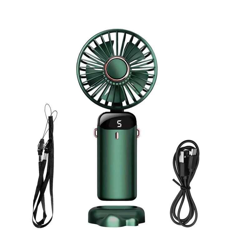 Handheld Mini Fan & Desk Phone Stand Portable Neck Hanging 5-Speed 1800mAh USB Rechargeable