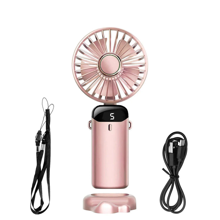Handheld Mini Fan & Desk Phone Stand Portable Neck Hanging 5-Speed 1800mAh USB Rechargeable