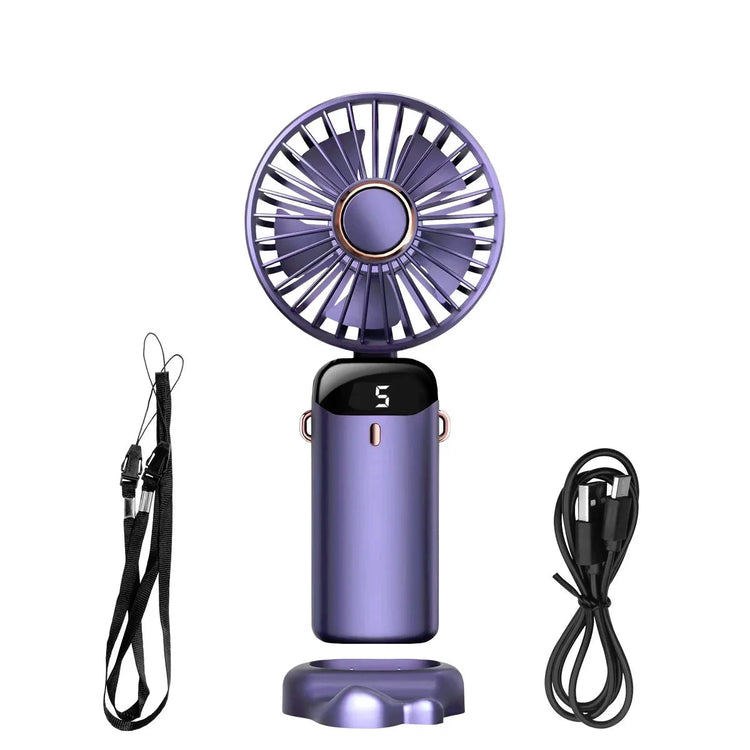 Handheld Mini Fan & Desk Phone Stand Portable Neck Hanging 5-Speed 1800mAh USB Rechargeable