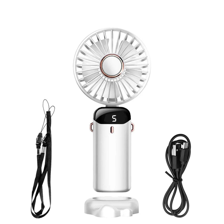 Handheld Mini Fan & Desk Phone Stand Portable Neck Hanging 5-Speed 1800mAh USB Rechargeable