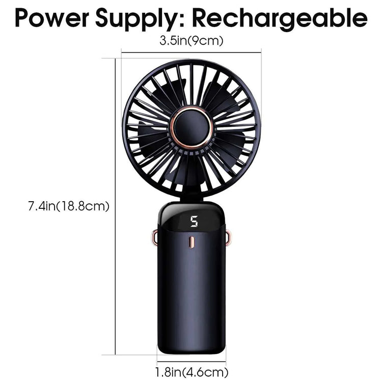 Handheld Mini Fan & Desk Phone Stand Portable Neck Hanging 5-Speed 1800mAh USB Rechargeable