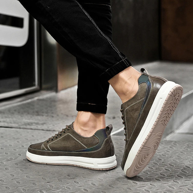 Height-Boosting 6cm Elevator Platform Shoes Genuine Cow Leather Sneakers Heightening Make You Tall