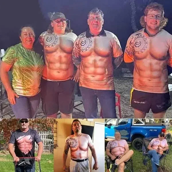 Muscles T-shirt 3D Ripped Abs Funny Men's Party Bodybuilder Fancy Dress Costume