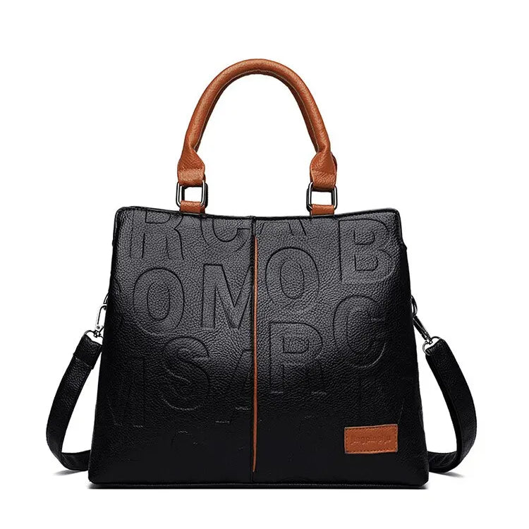 Large Capacity Soft Leather Embossed Letters Ladies Handbag Women's-Keep Melbourne Marvellous Official Store