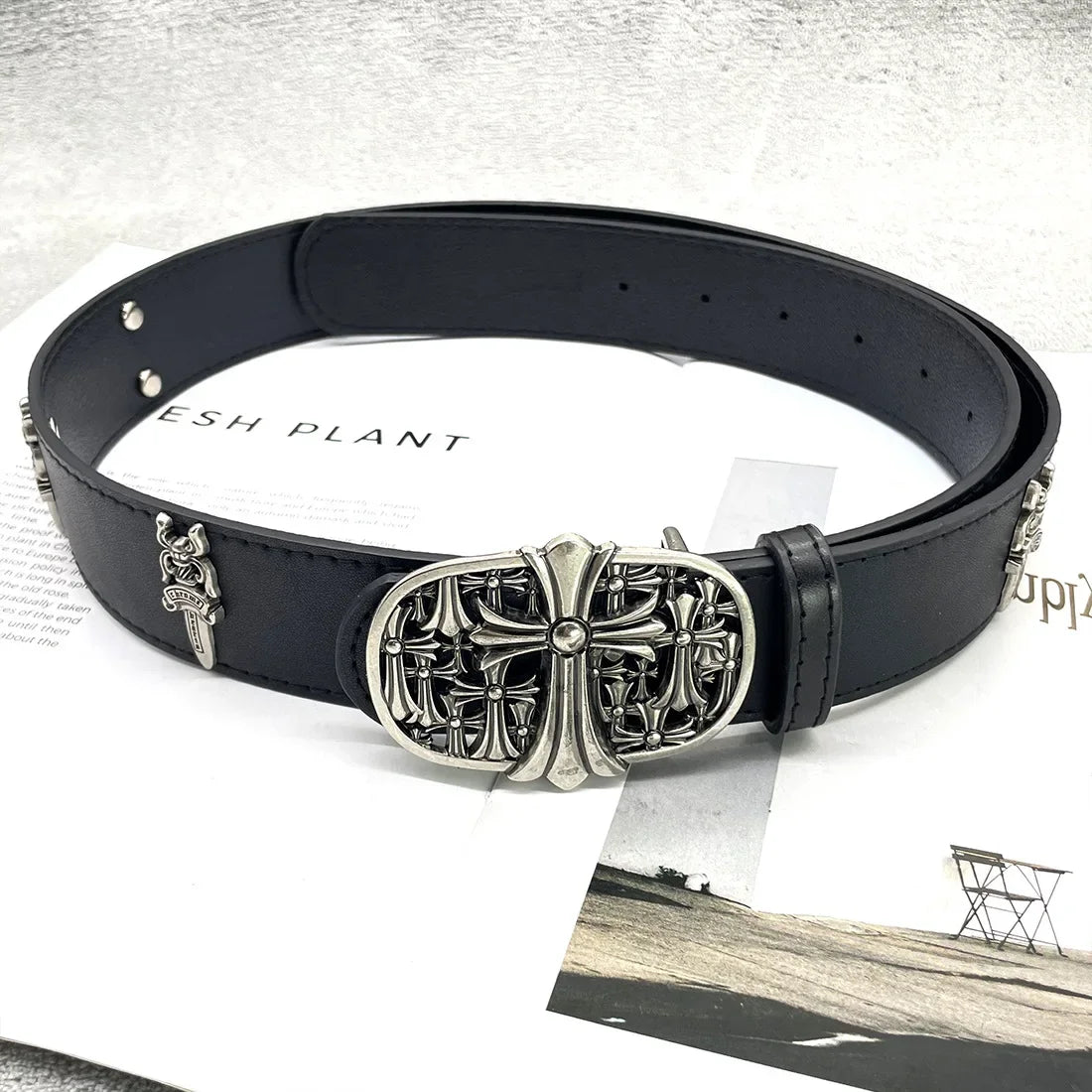 The Dagger Cross | Vintage Gothic Chrome Buckle Belt – Keep  display picture 3