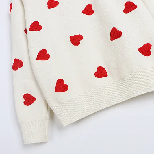 Love Hearts Knitted Sweater Women's Embroidery Pullover Winter Jumper