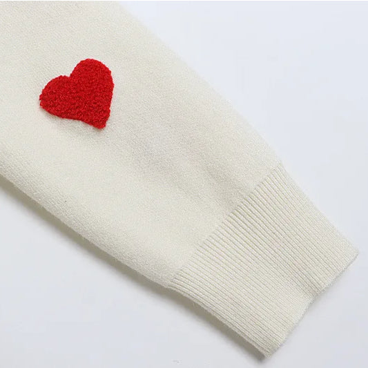 Love Hearts Knitted Sweater Women's Embroidery Pullover Winter Jumper