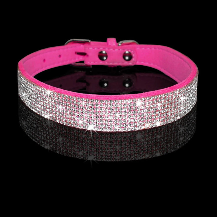 Dog Collar With Studded Diamonds Bling Comfy Suede Fibre Small & Medium Dogs & Cats