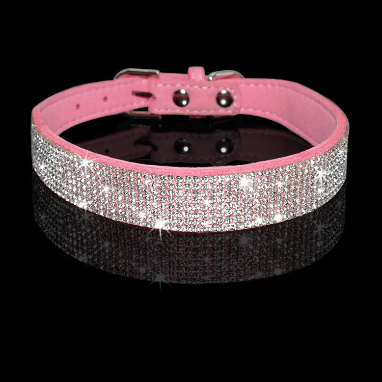 Dog Collar With Studded Diamonds Bling Comfy Suede Fibre Small & Medium Dogs & Cats