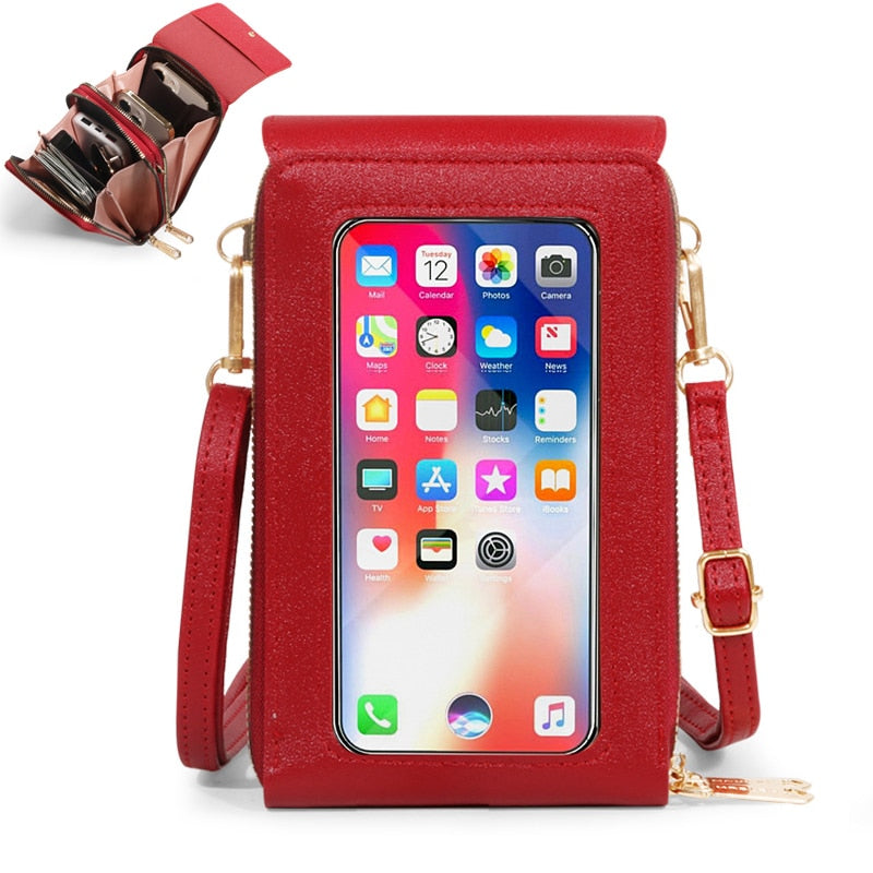 Cell phone purse with touch screen hot sale