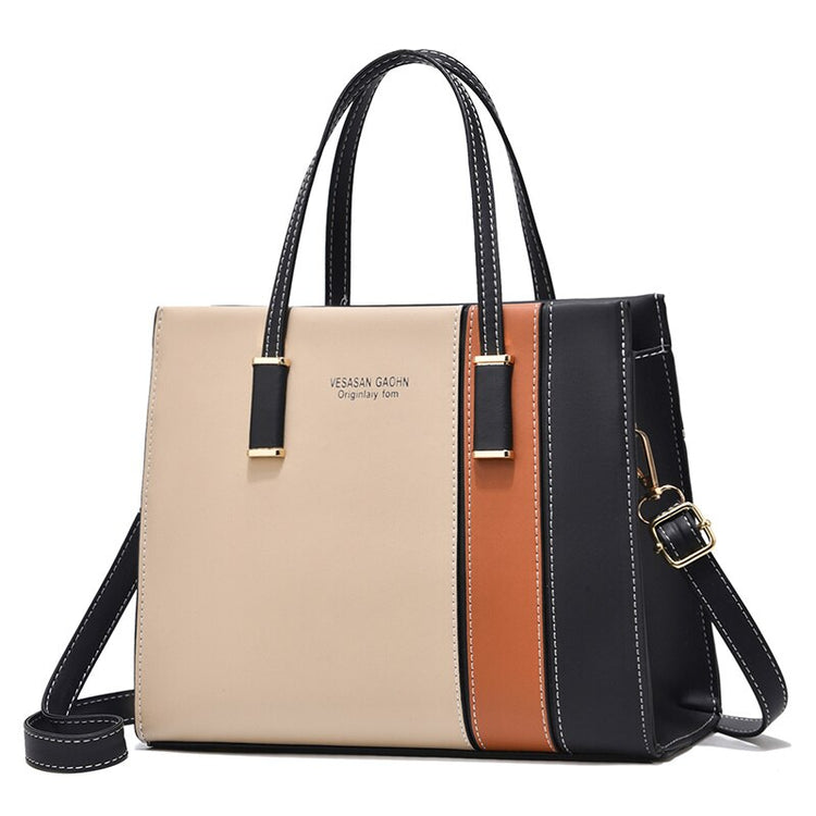 Tote Work Office Handbag Patchwork Design With Shoulder Strap