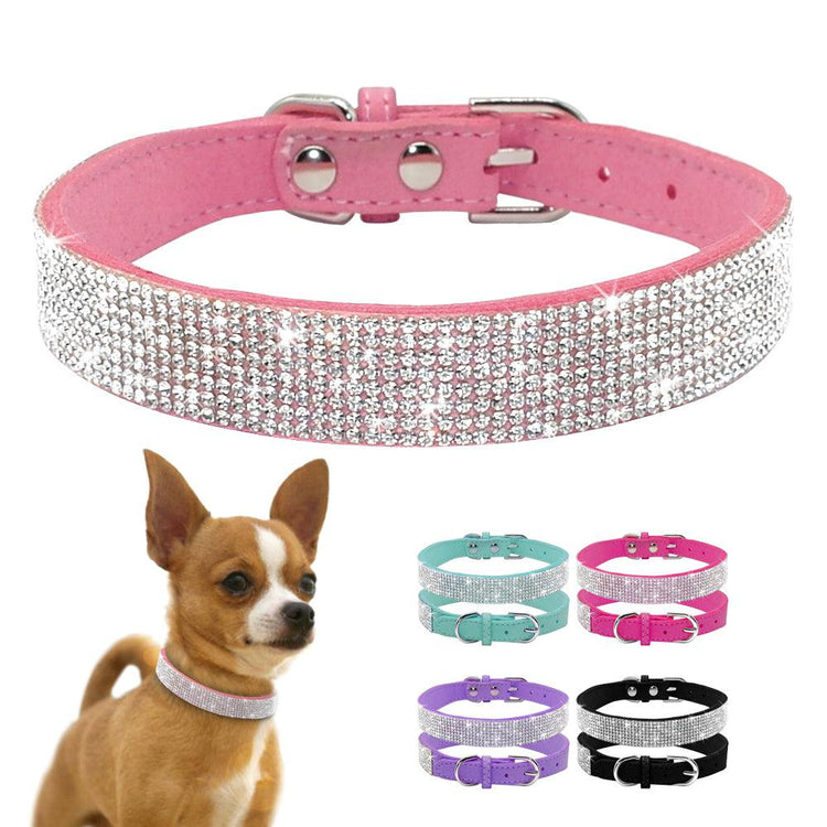 Dog Collar With Studded Diamonds Gangsta Bling Comfy Suede Fibre Small Medium Cats-Keep Melbourne Marvellous Official Store