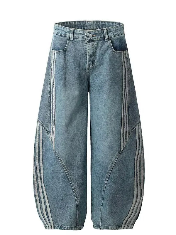 Best cool streetwear Vintage Knife Barrel Striped Baggy Denim Jeans