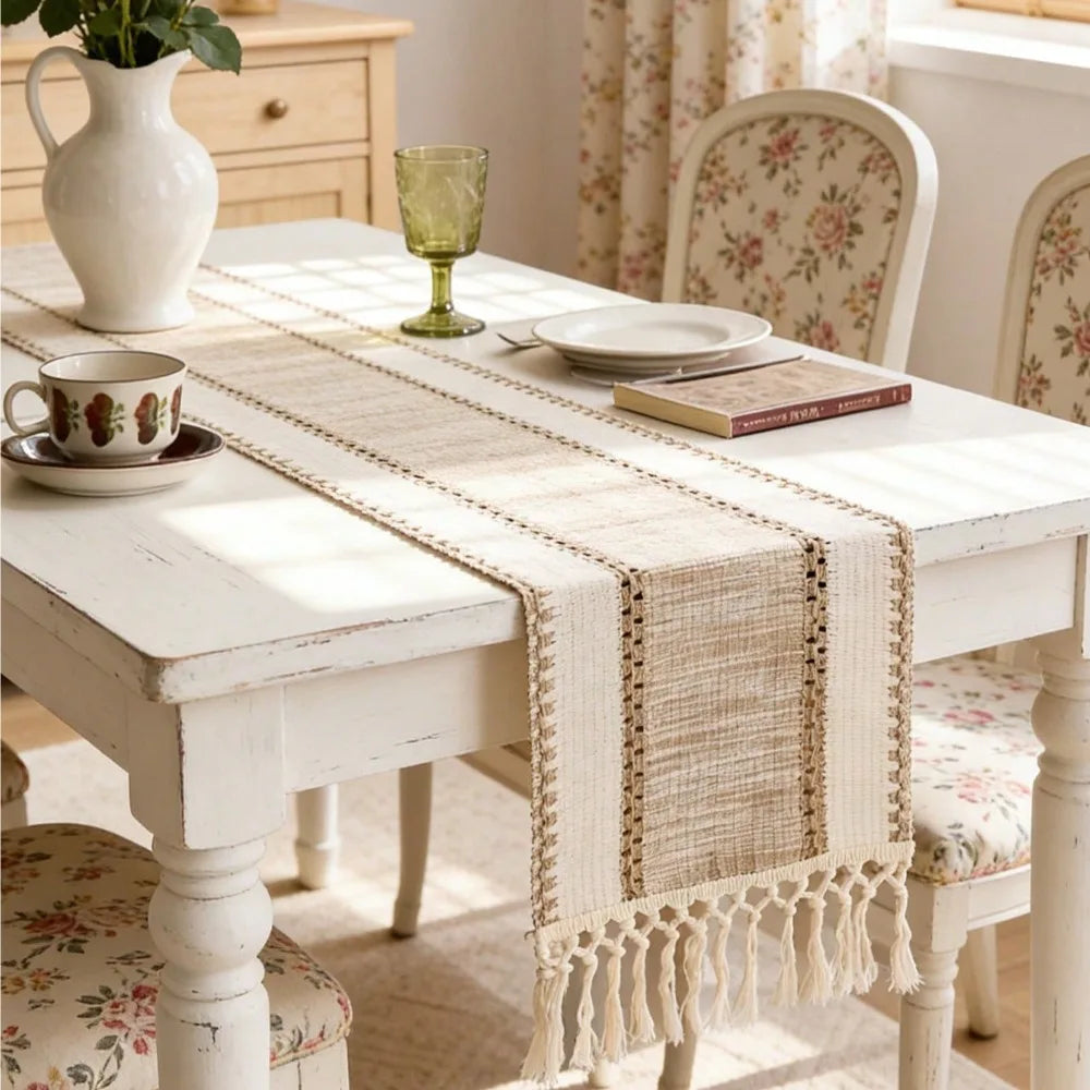 Nordic Rustic Striped Table Runner With Tassels homewear Official Keep Melbourne Marvellous Store