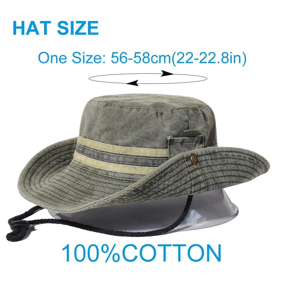 Fishing Hiking Sun Wide Brim Bucket Hat Cotton Outdoor Safari Style