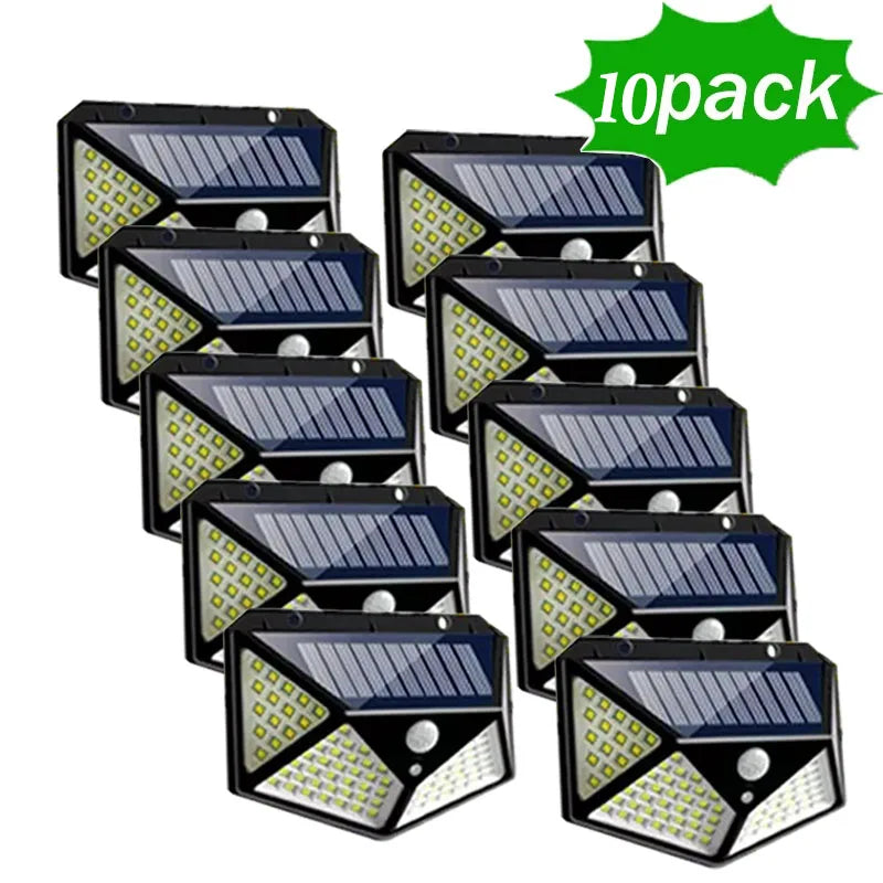 10-pack of solar-powered outdoor lights on a white background