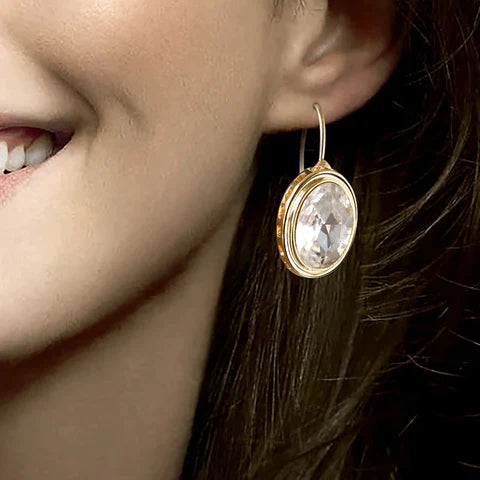 Crystal Drop Earrings 14K & 18K Gold-Filled With Rhinestone Gem Centrepiece