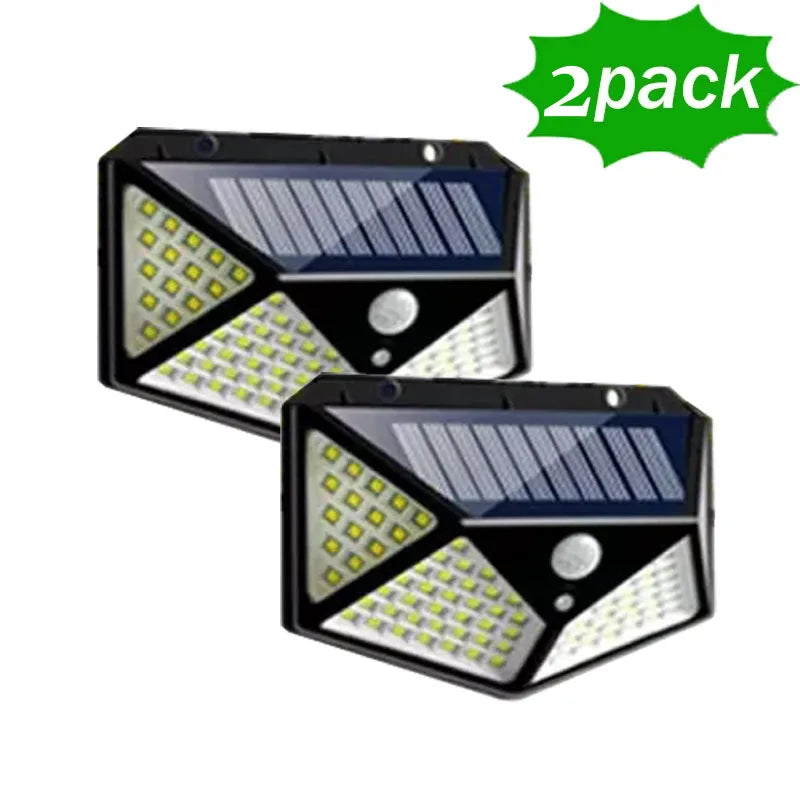 Two solar-powered LED wall lights with a '2 pack' label on a white background.