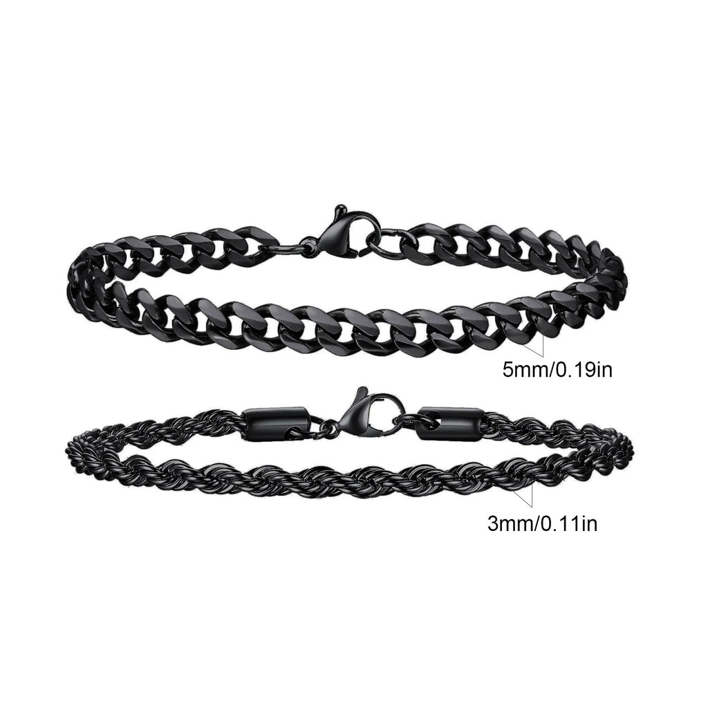 Men's Cuban Chain Bracelets 2pcs Set