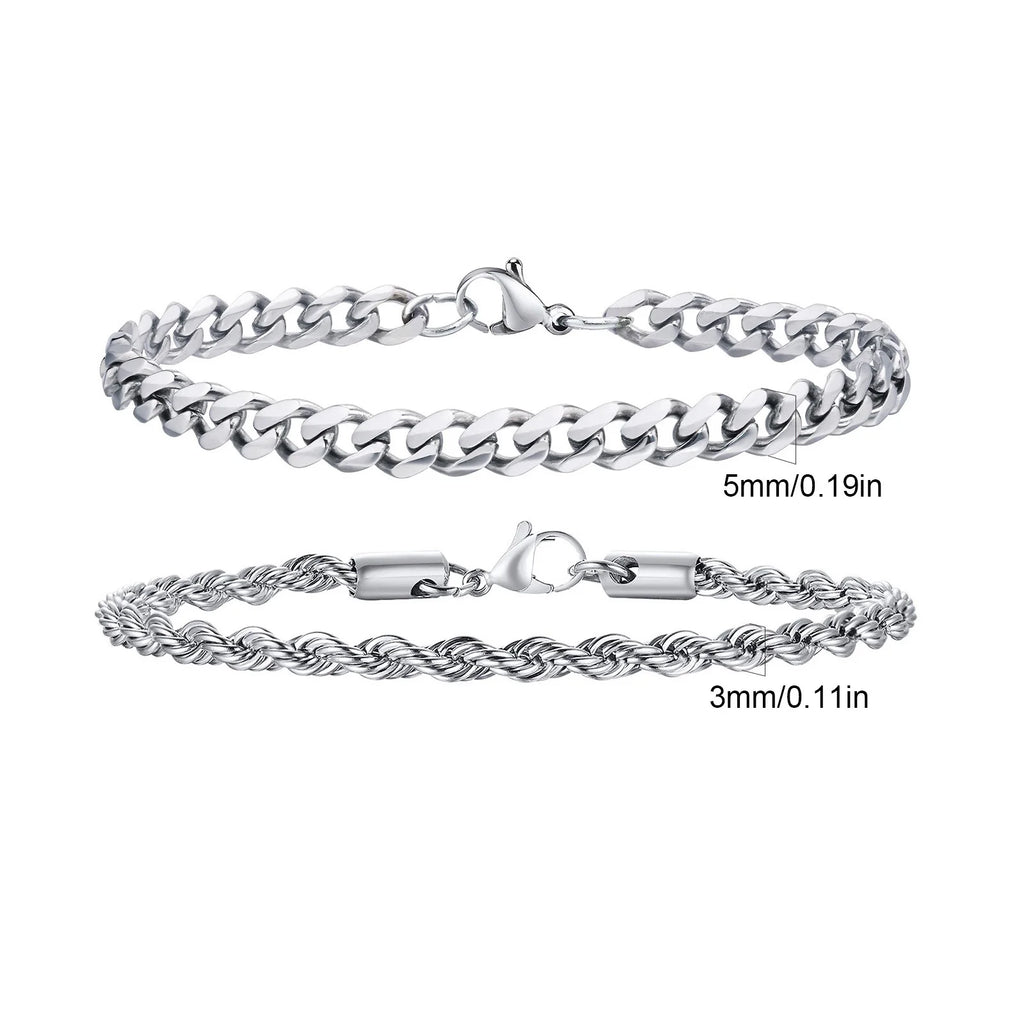 Men's Cuban Chain Bracelets 2pcs Set