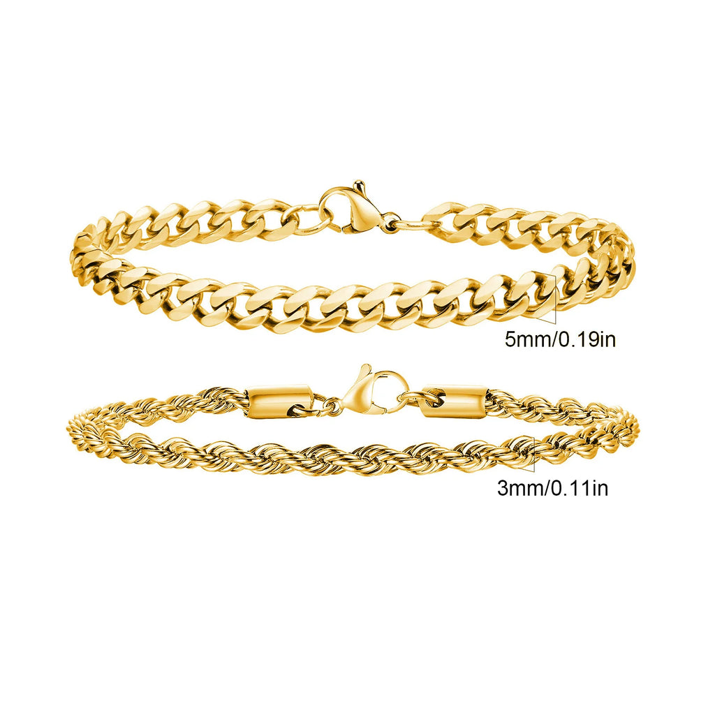 Men's Cuban Chain Bracelets 2pcs Set