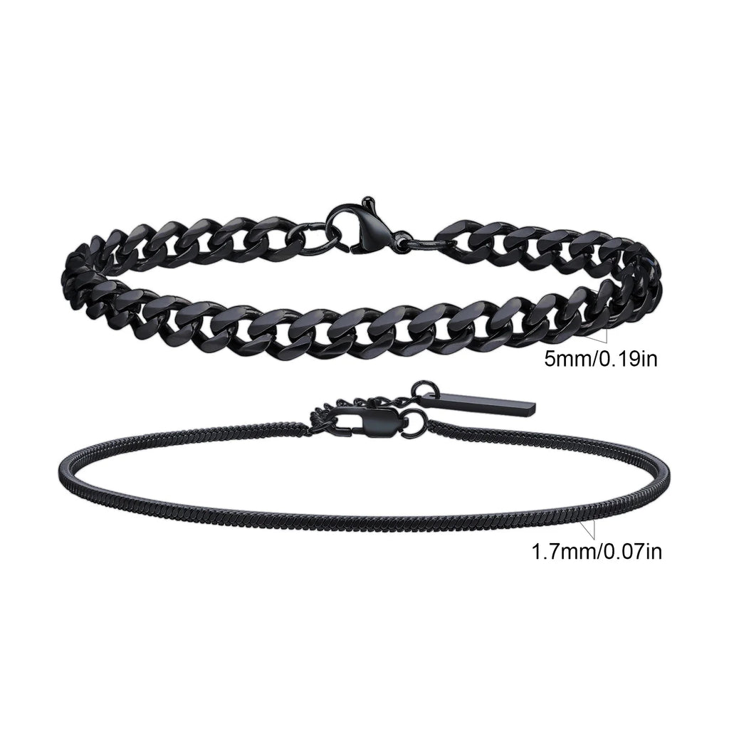 Men's Cuban Chain Bracelets 2pcs Set