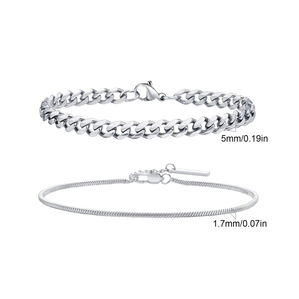 Men's Cuban Chain Bracelets 2pcs Set