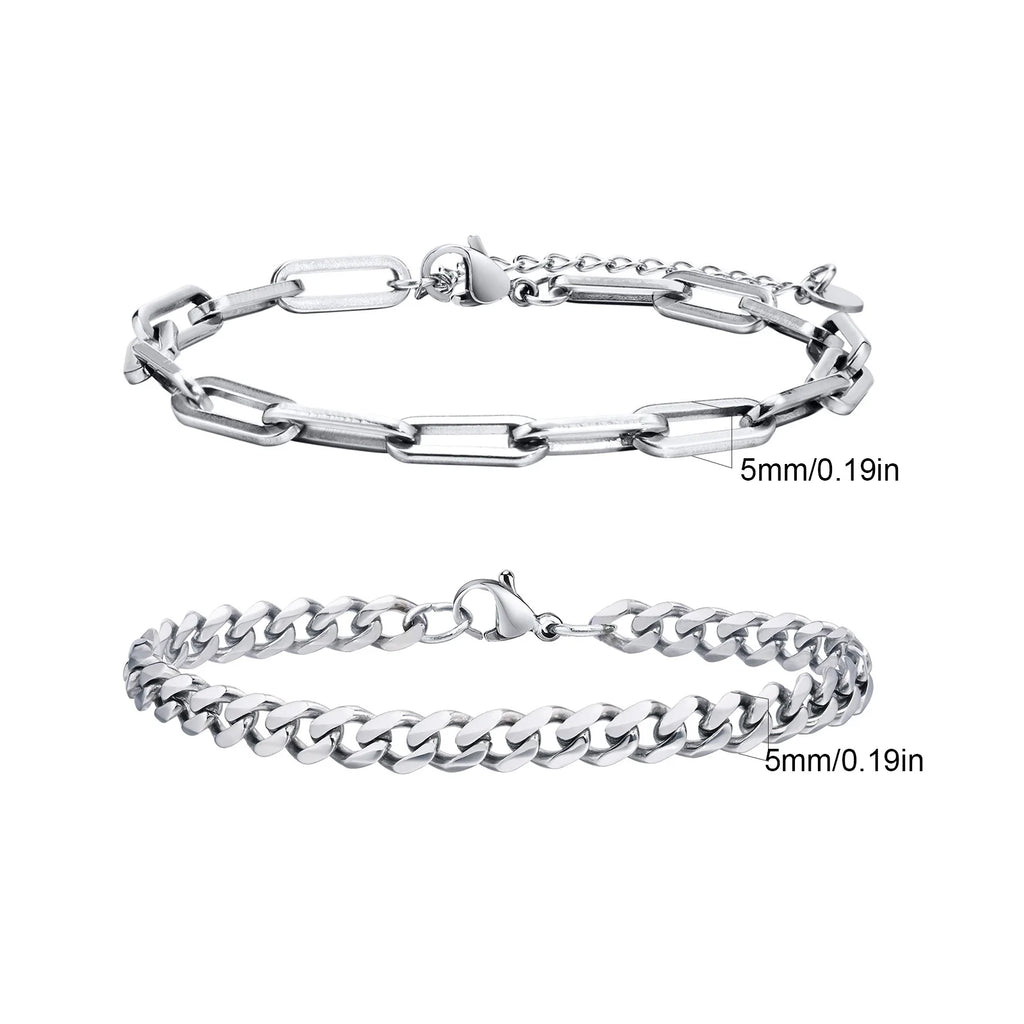 Men's Cuban Chain Bracelets 2pcs Set