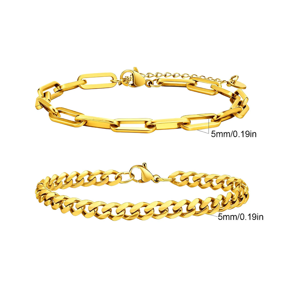 Men's Cuban Chain Bracelets 2pcs Set