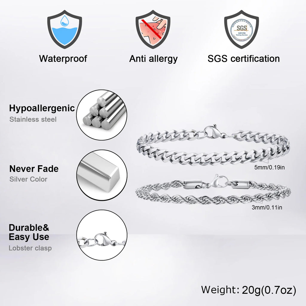 Men's Cuban Chain Bracelets 2pcs Set