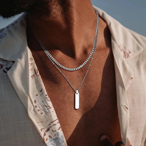 2pcs Vertical Layer Necklaces Stainless Steel Cuban Chain