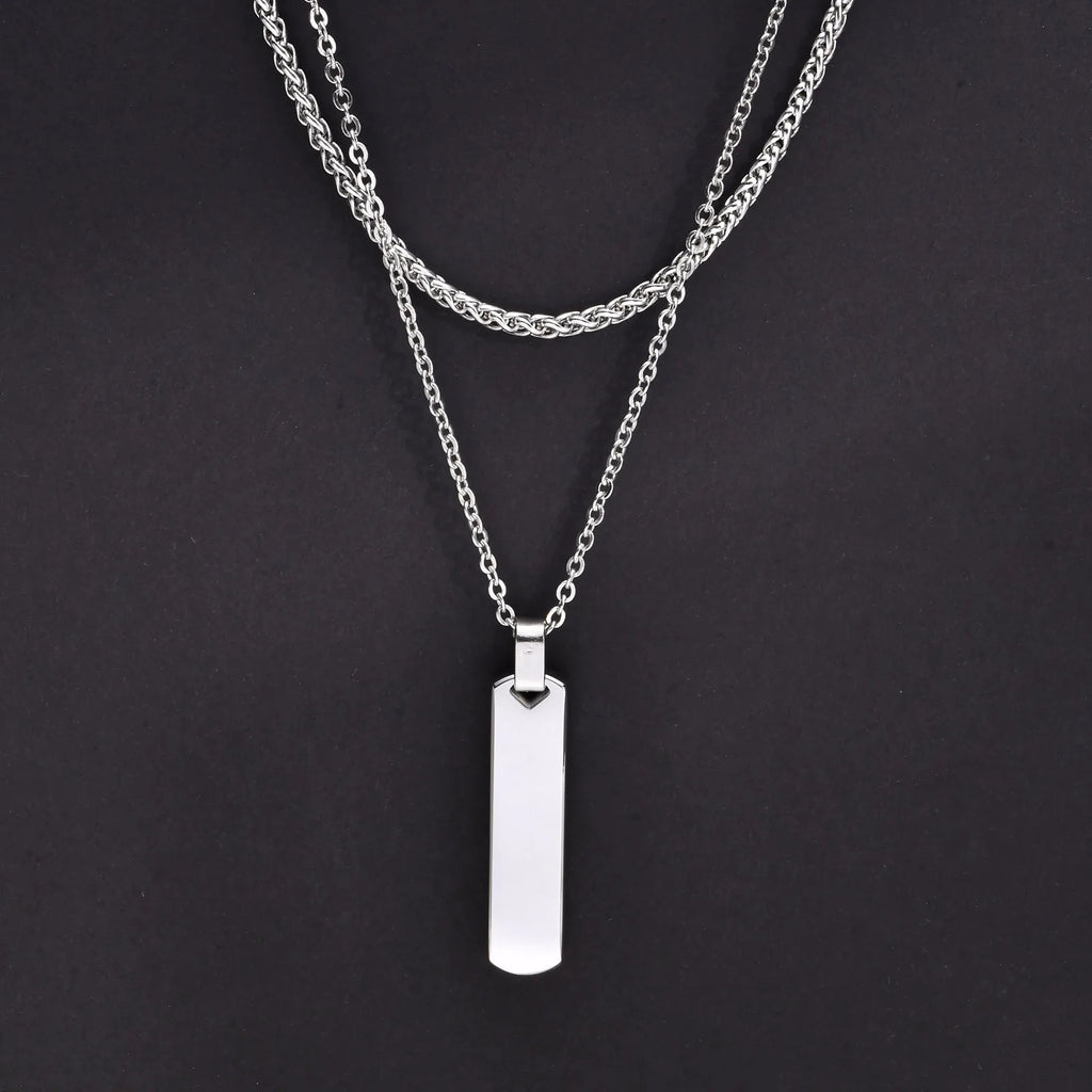 2pcs Vertical Layer Necklaces Stainless Steel Cuban Chain