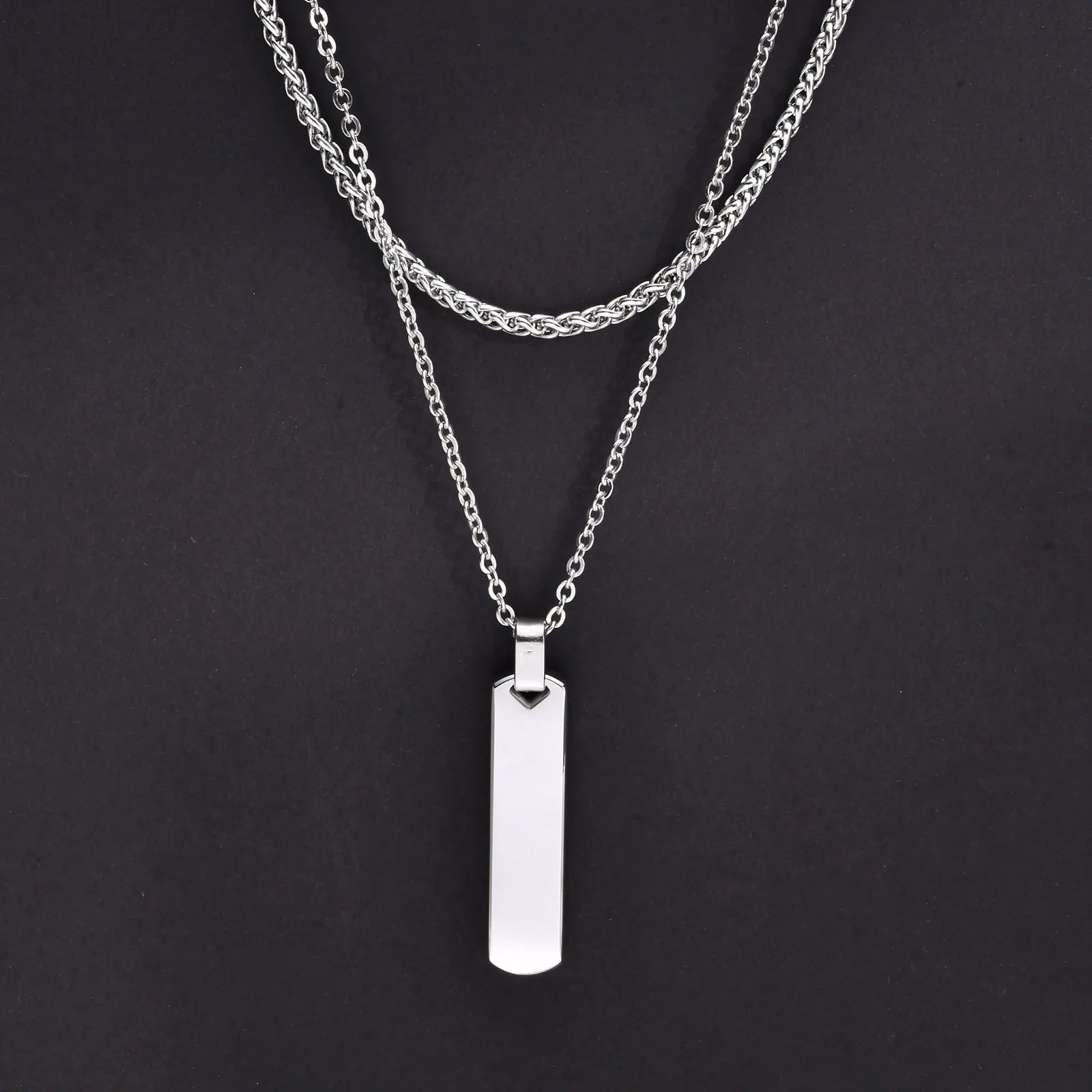 2pcs Vertical Layer Necklaces Stainless Steel Cuban Chain