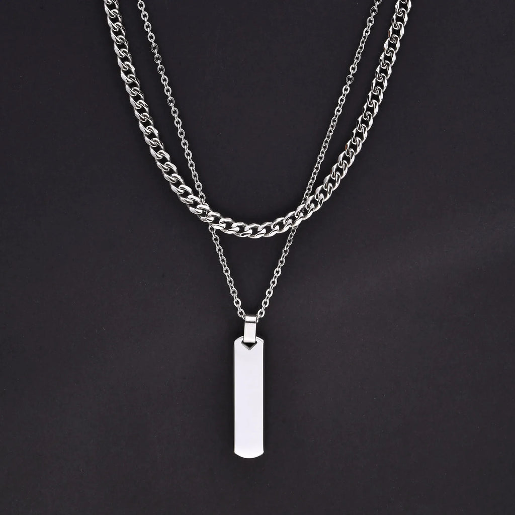 2pcs Vertical Layer Necklaces Stainless Steel Cuban Chain