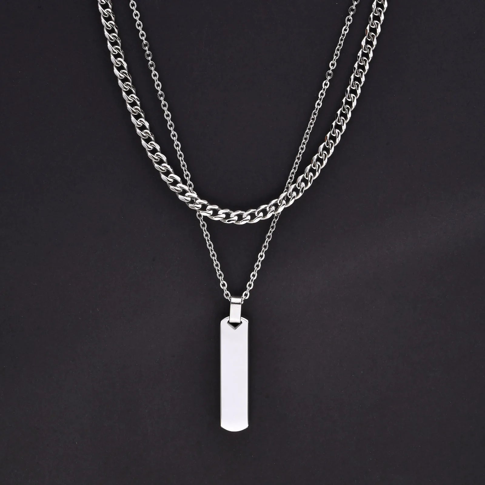 2pcs Vertical Layer Necklaces Stainless Steel Cuban Chain