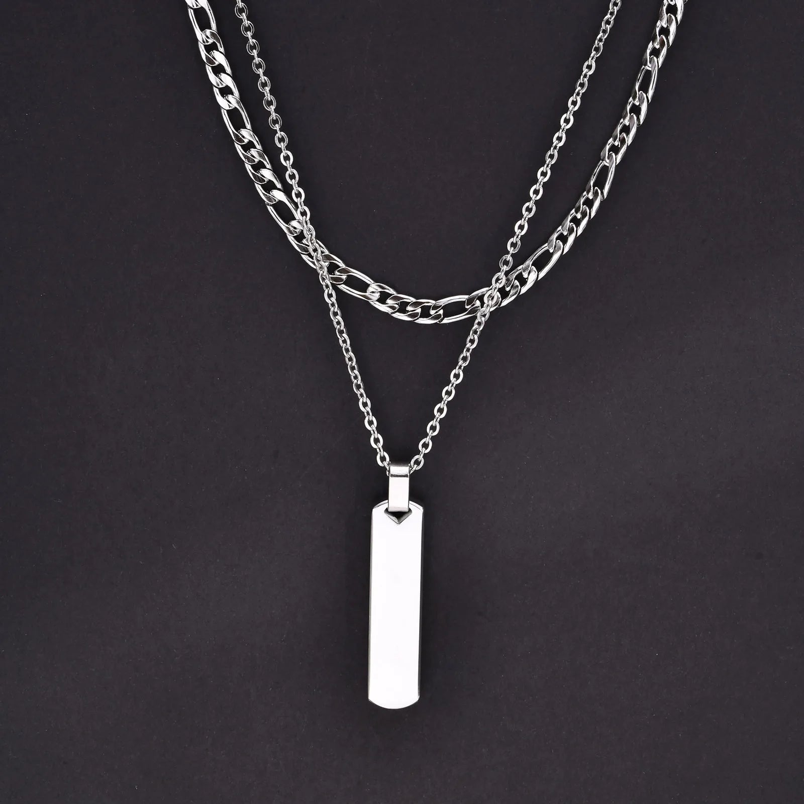 2pcs Vertical Layer Necklaces Stainless Steel Cuban Chain