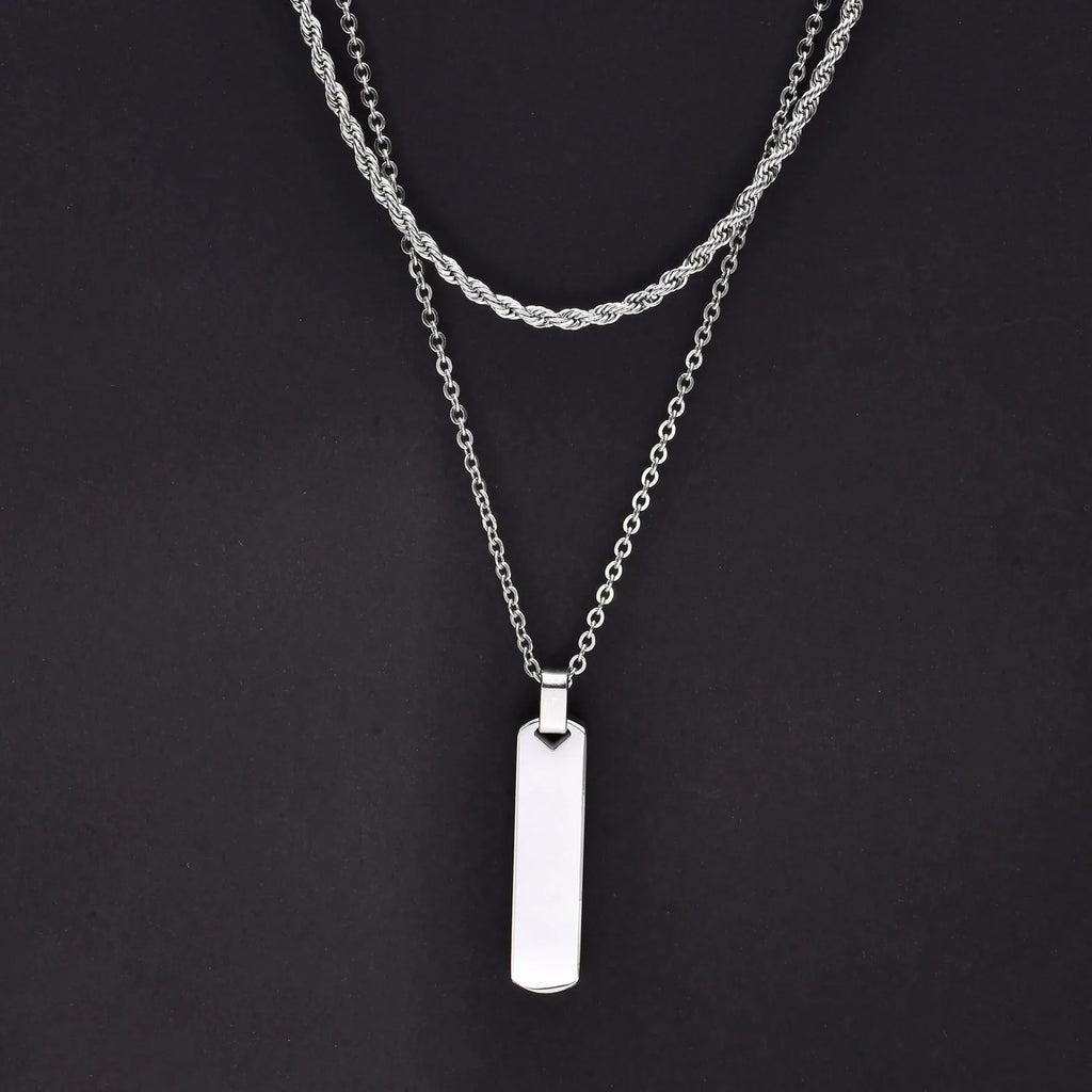 2pcs Vertical Layer Necklaces Stainless Steel Cuban Chain
