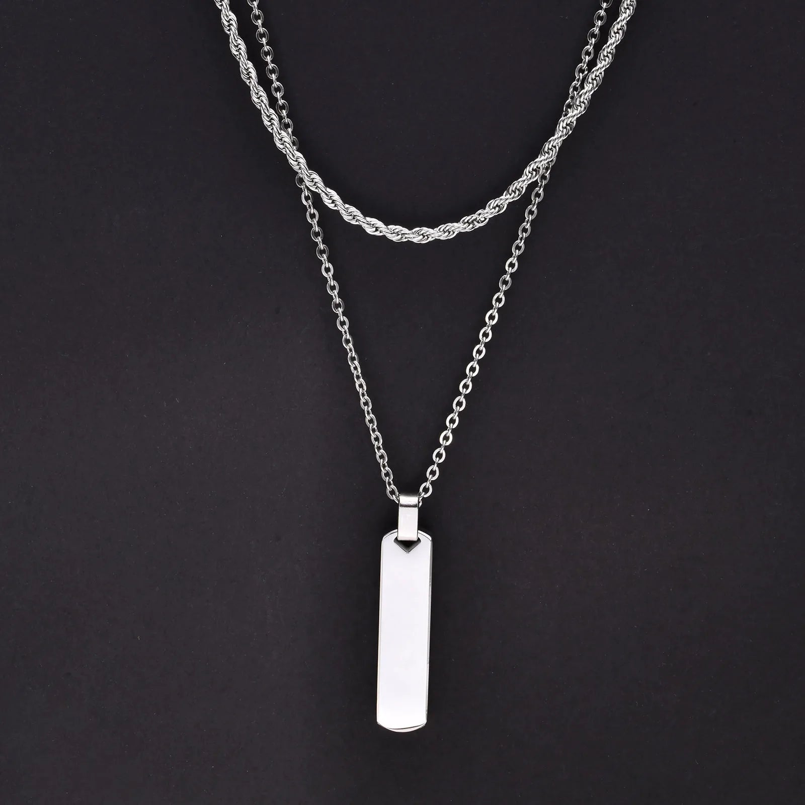 2pcs Vertical Layer Necklaces Stainless Steel Cuban Chain