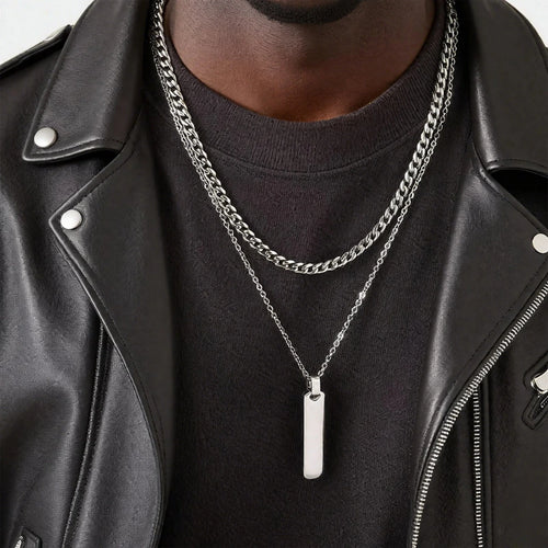 2pcs Vertical Layer Necklaces Stainless Steel Cuban Chain