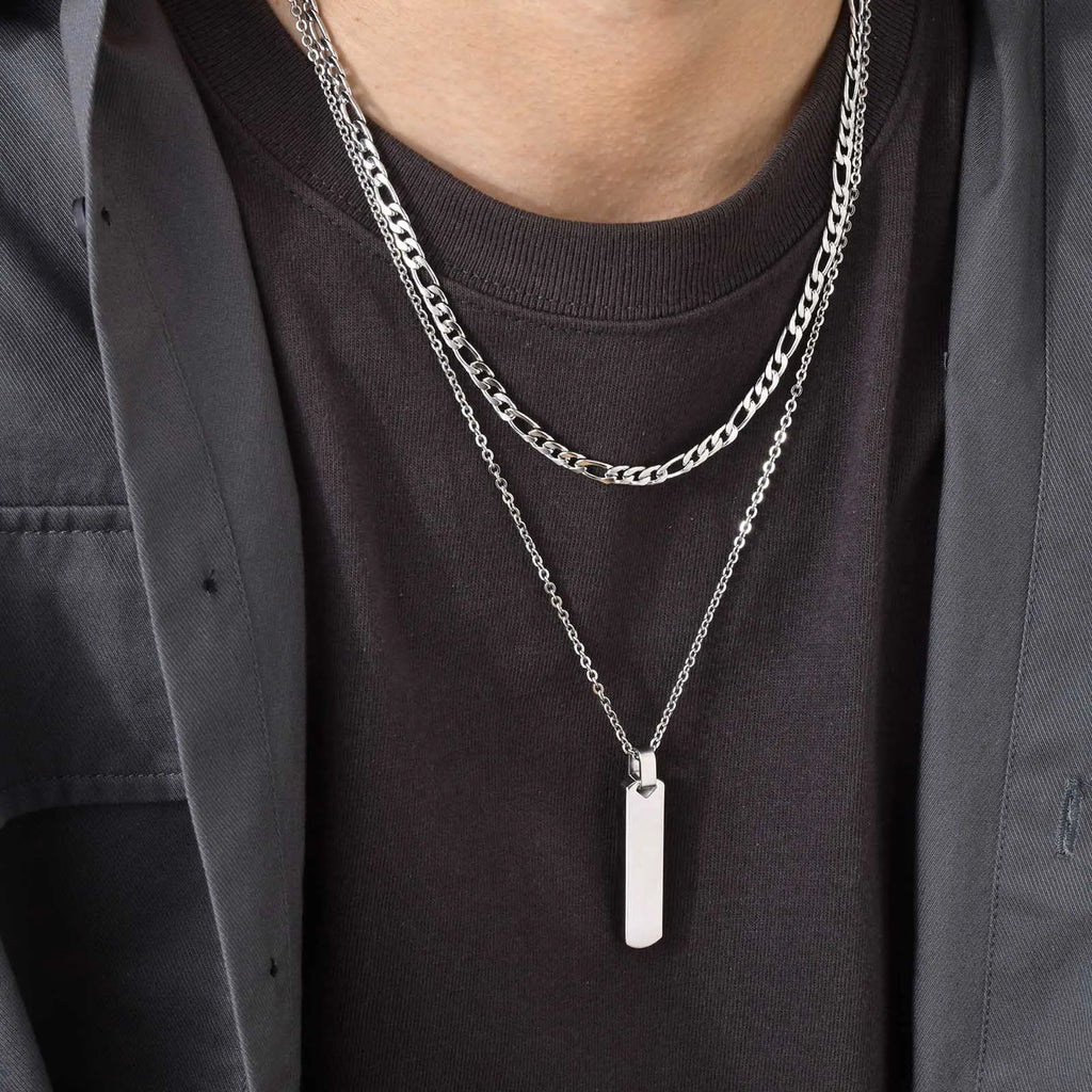 2pcs Vertical Layer Necklaces Stainless Steel Cuban Chain